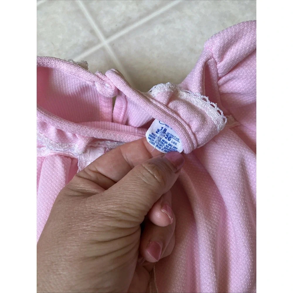 Carters Floral Embroidered Trim Pink Baby Girl Dress 18 Months 20-26 Lbs USA Vtg